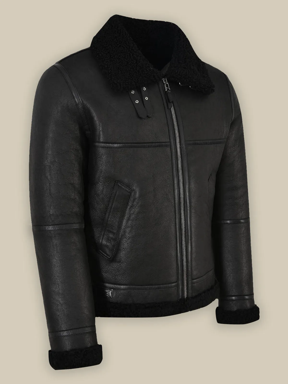 Men's Jet Black Shearling Leather Jacket