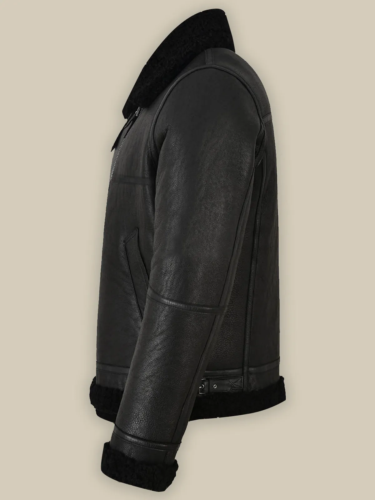 Men's Jet Black Shearling Leather Jacket