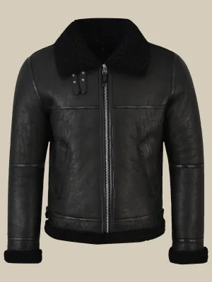 Men's Jet Black Shearling Leather Jacket