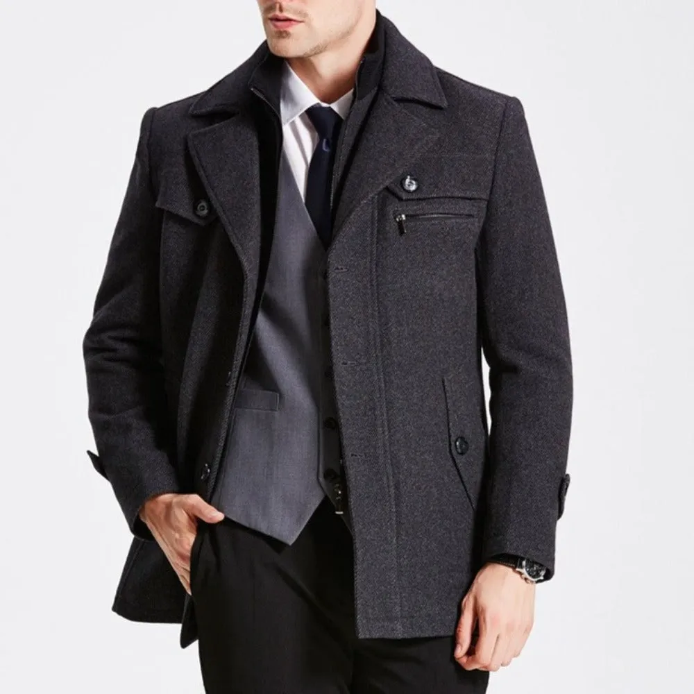 Mens Layered Collar Button Front Military Coat