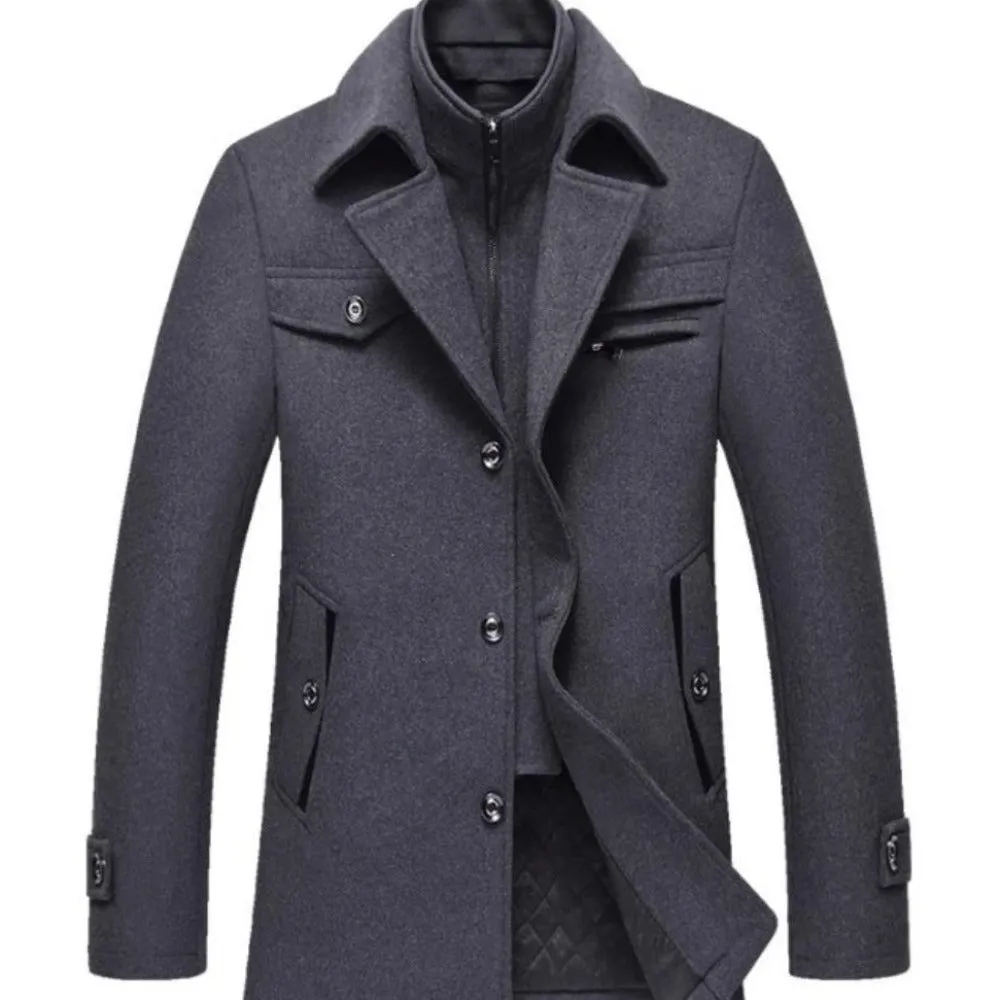 Mens Layered Collar Button Front Military Coat