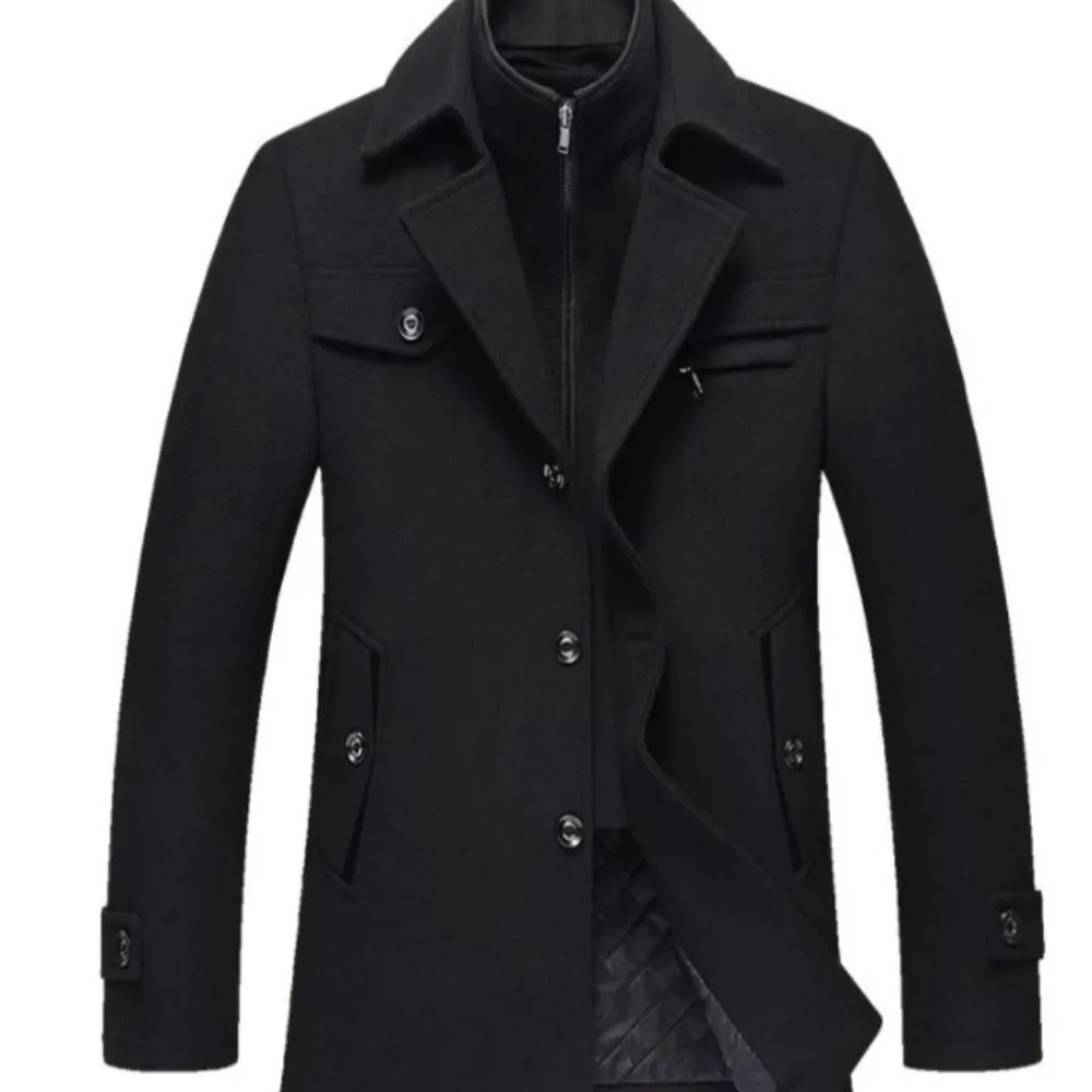 Mens Layered Collar Button Front Military Coat