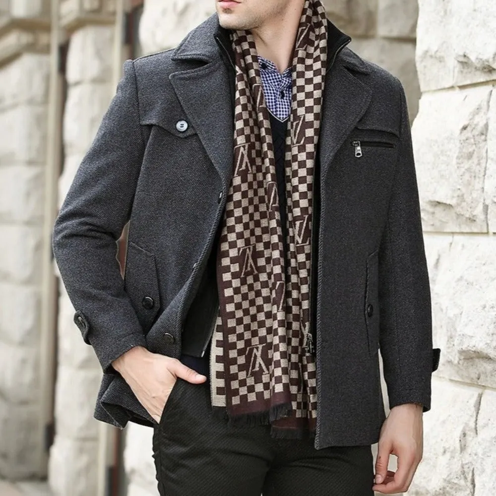 Mens Layered Collar Button Front Military Coat