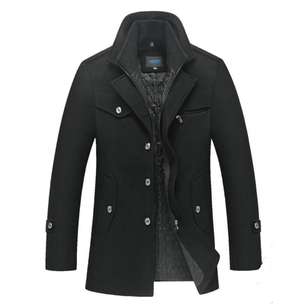 Mens Layered Collar Button Front Military Coat