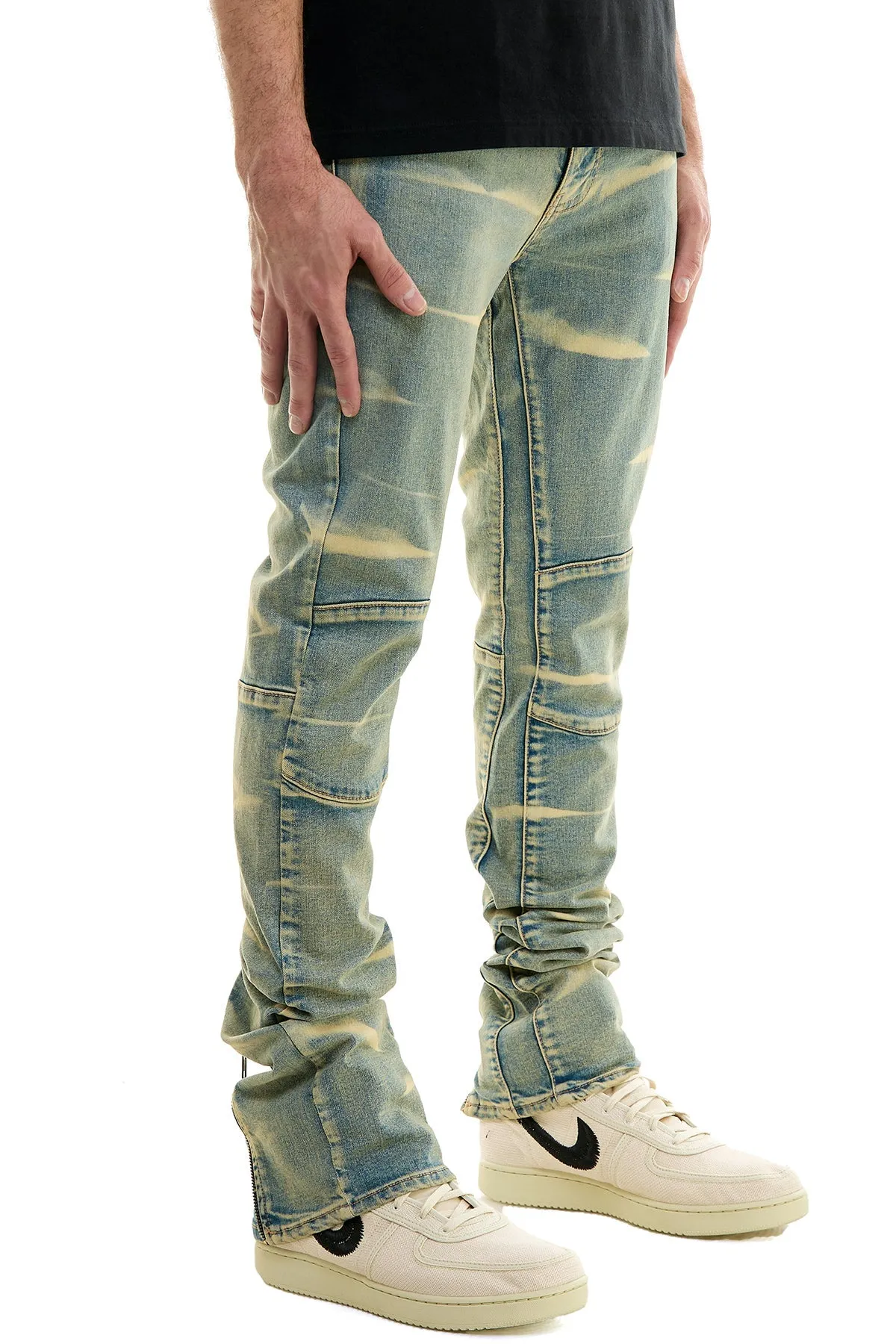 Men's stacked jeans zippers flared pants