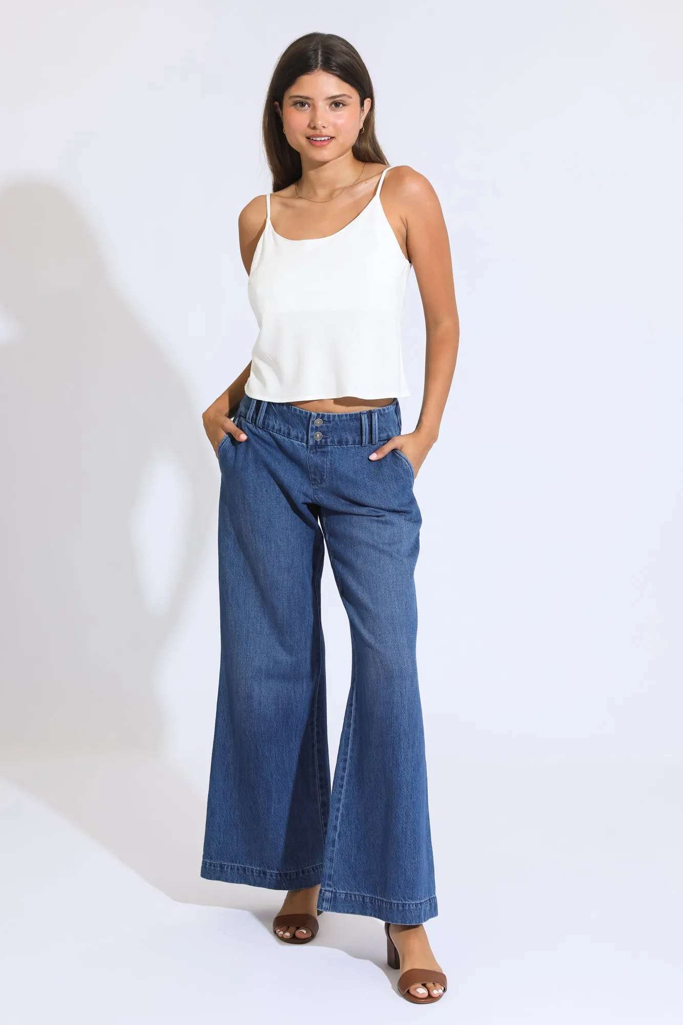 Mia Wide Leg A-Line Trouser - Medium Indigo