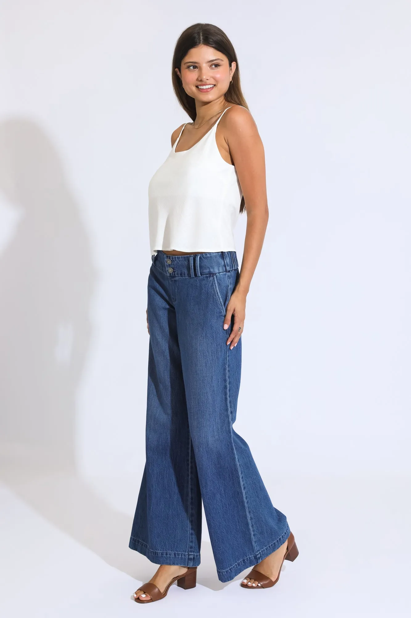 Mia Wide Leg A-Line Trouser - Medium Indigo