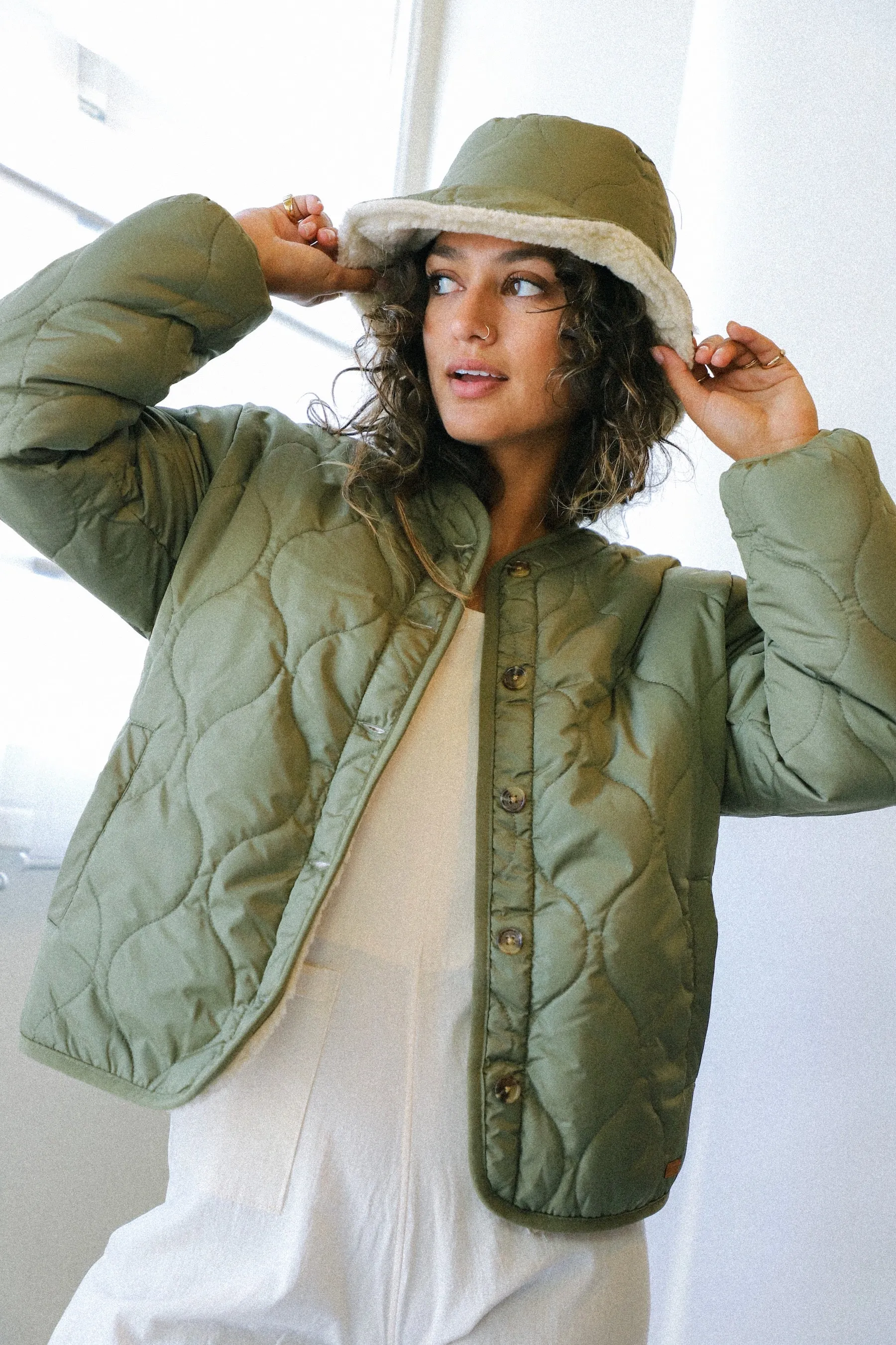 Military Olive Sherpa Reversible Jacket