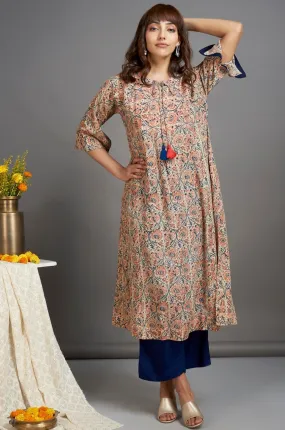 modal kalidar kurta with dori - peach bellini & cinder rose