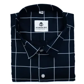 Navy Blue Color Big Checks Cotton Shirts For Men