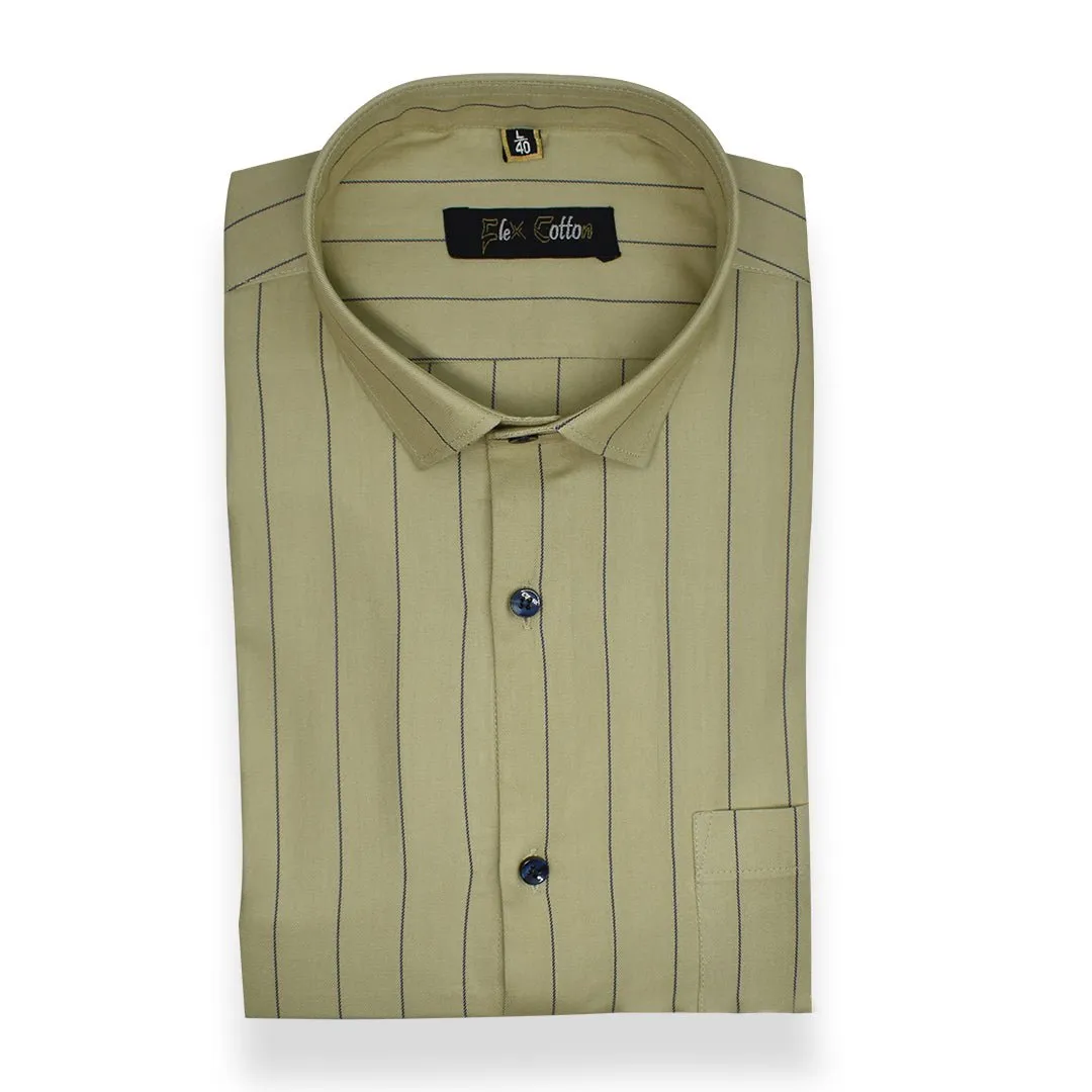 Olive Green Color Lining Cotton Shirt For Men