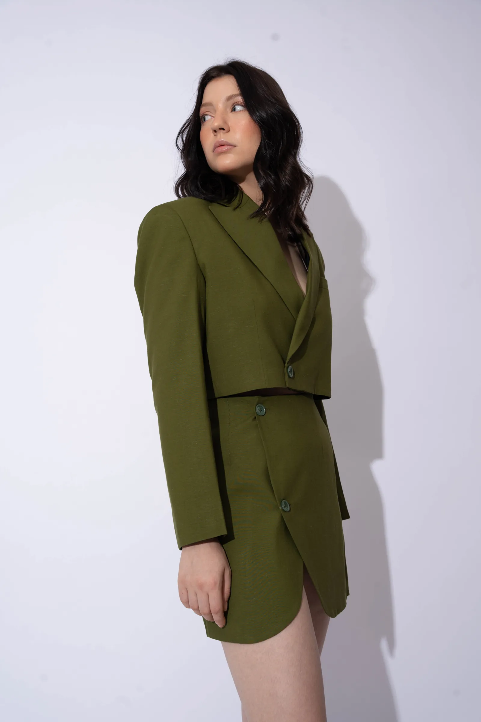 Olive Green Linen Blazer