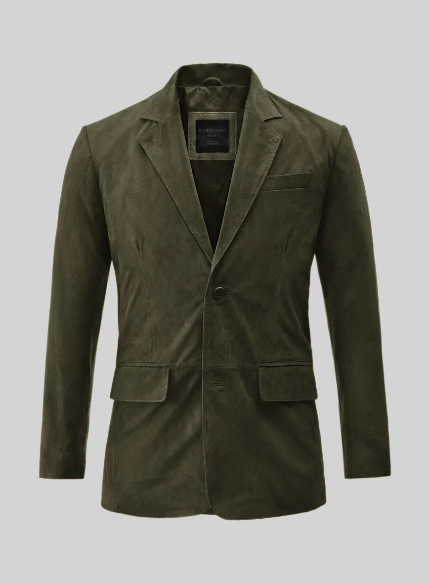 Olive Green Suede Leather Blazer