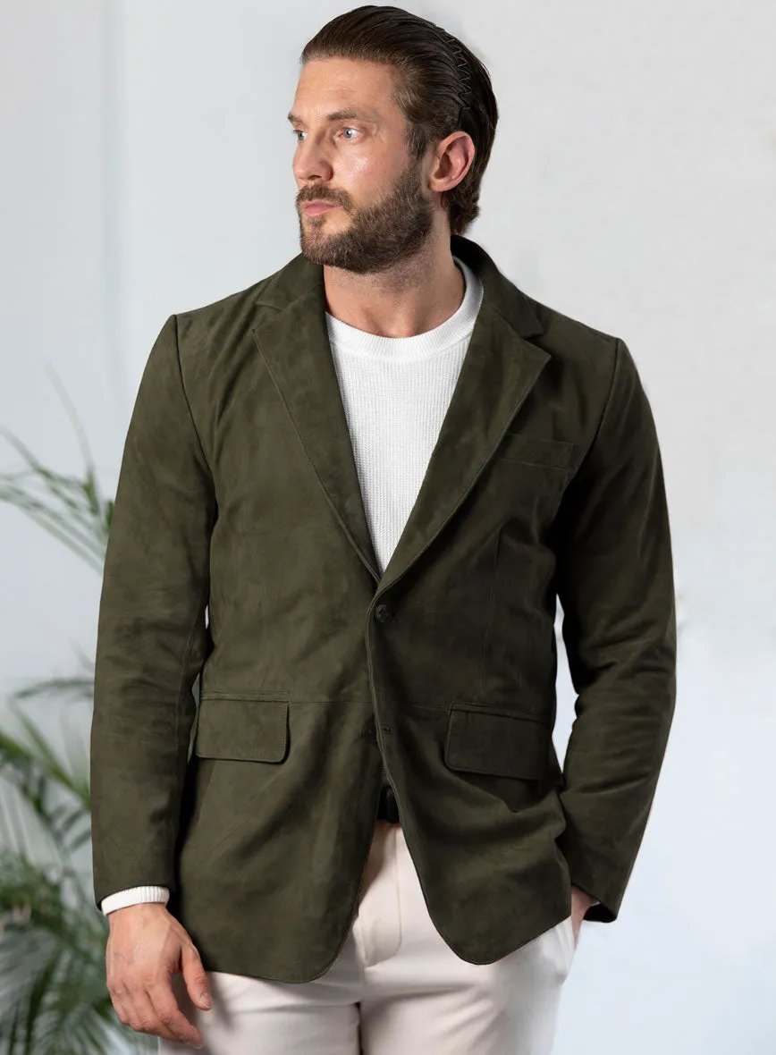 Olive Green Suede Leather Blazer