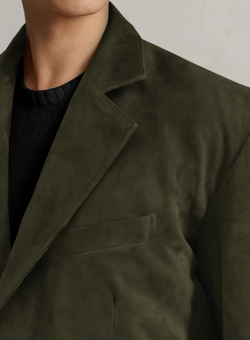 Olive Green Suede Leather Blazer