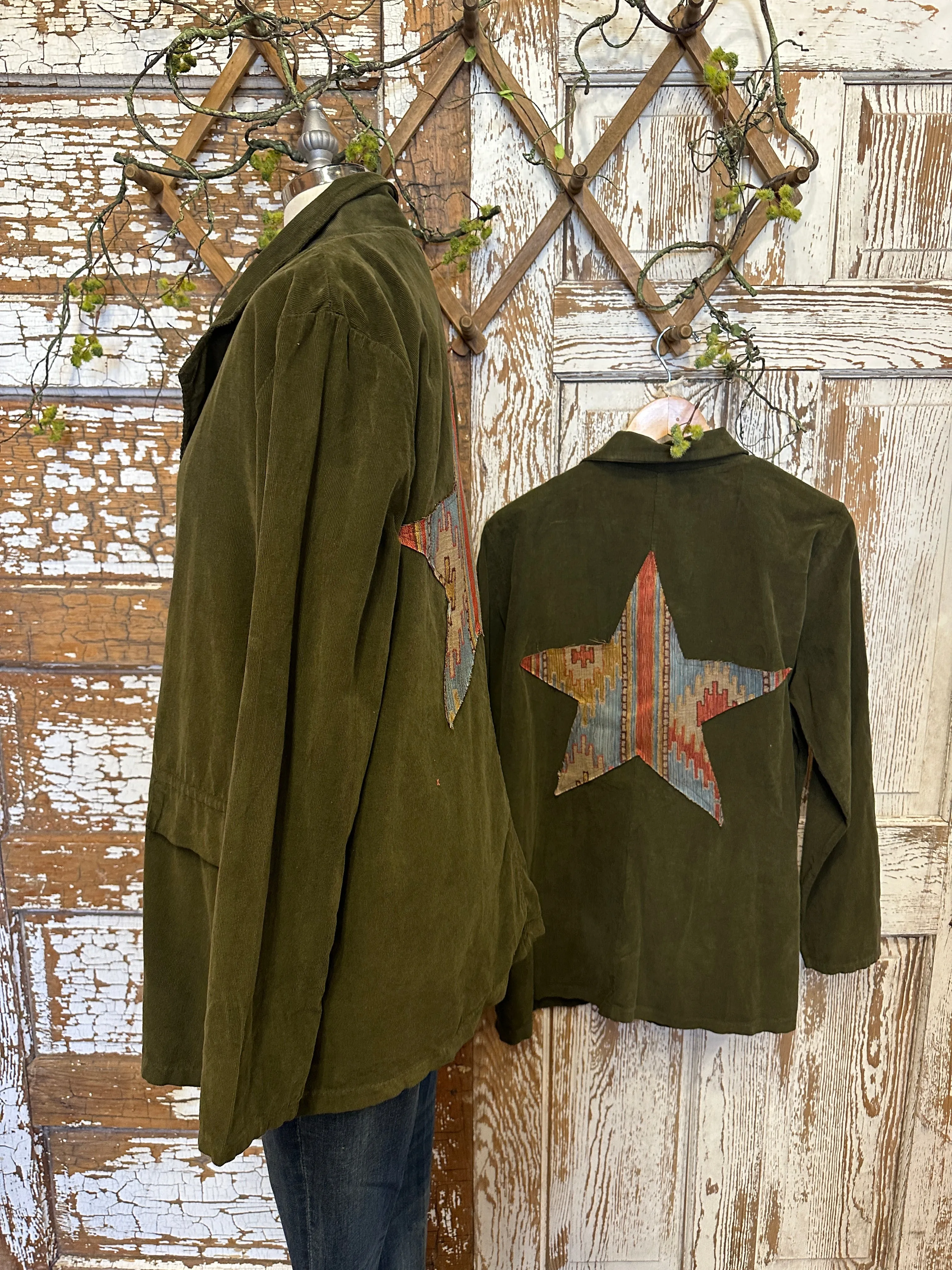 Olive Star Patch Micro Cord Blazer