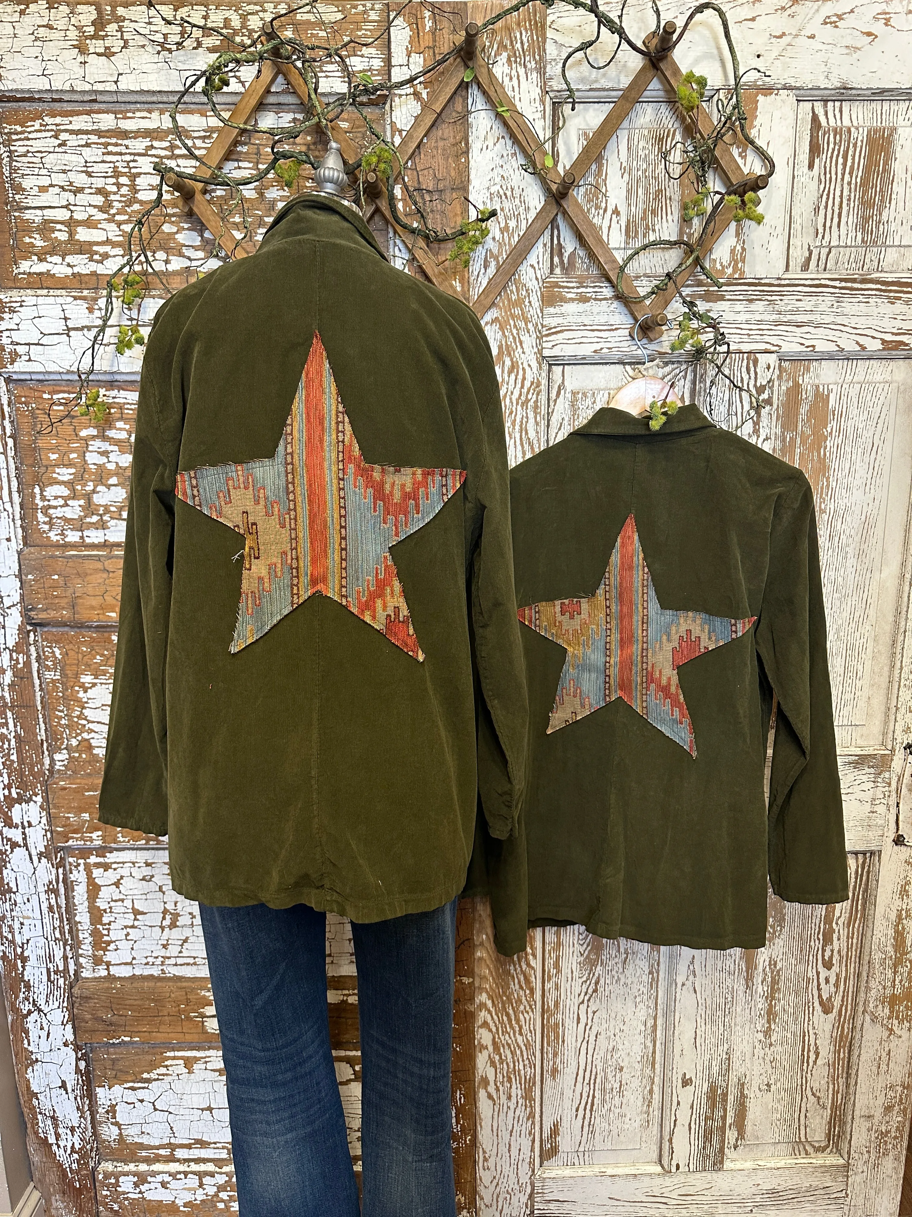 Olive Star Patch Micro Cord Blazer