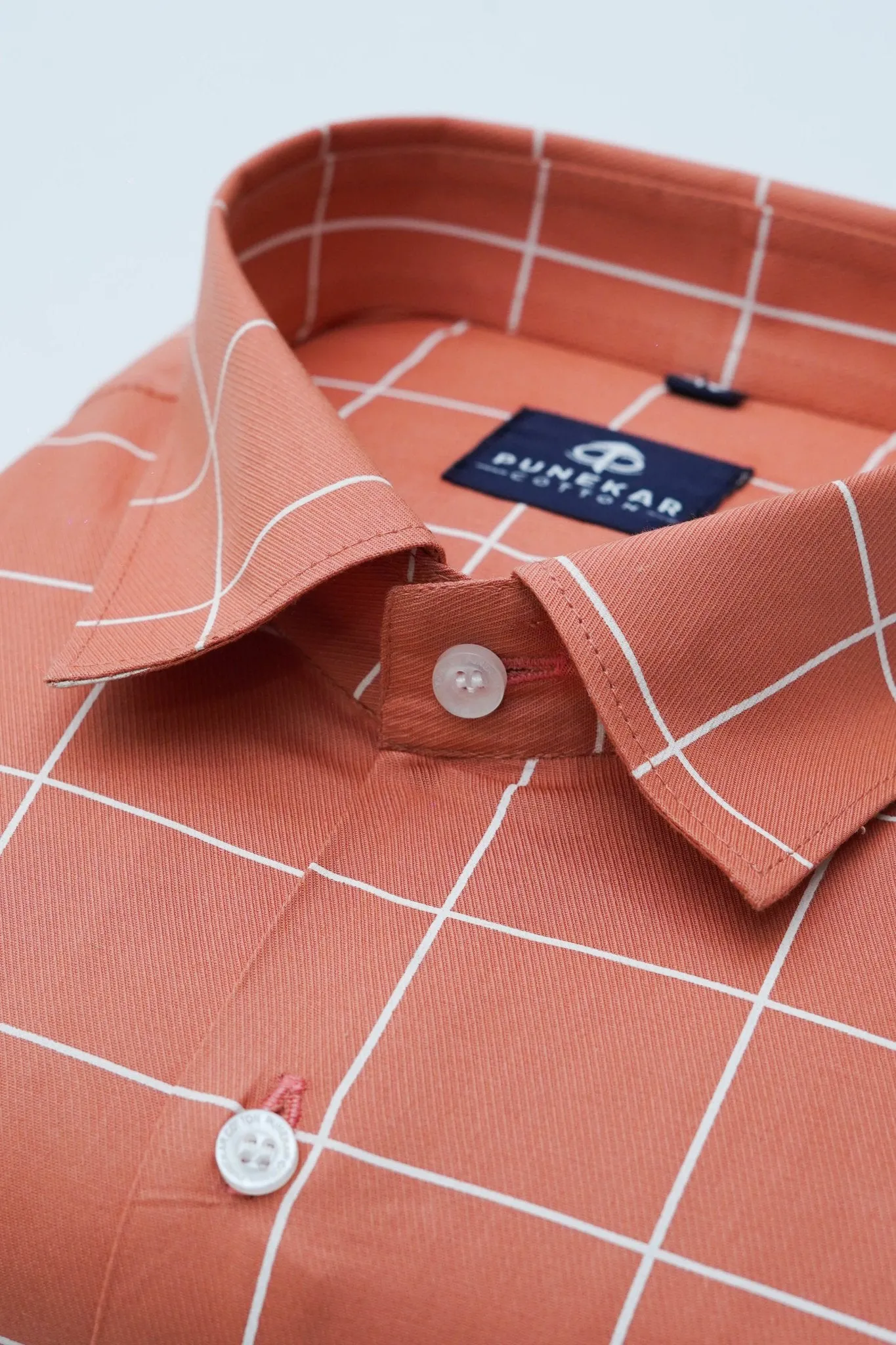 Orange Peach Color Big Checks Cotton Shirts For Men