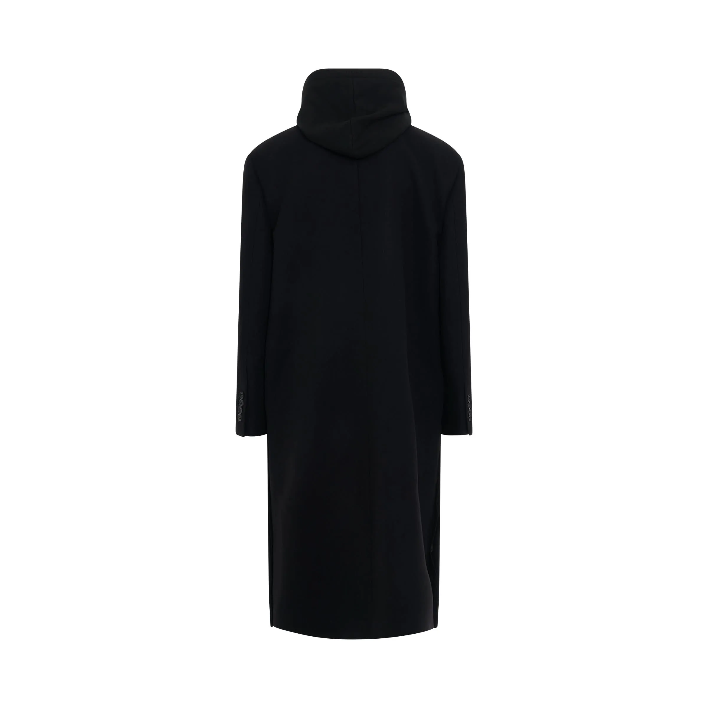 Over-Fit Jersey Hood Detachable Double Coat in Black