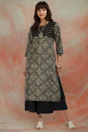 patchwork long kurta - starry night & golden twilight