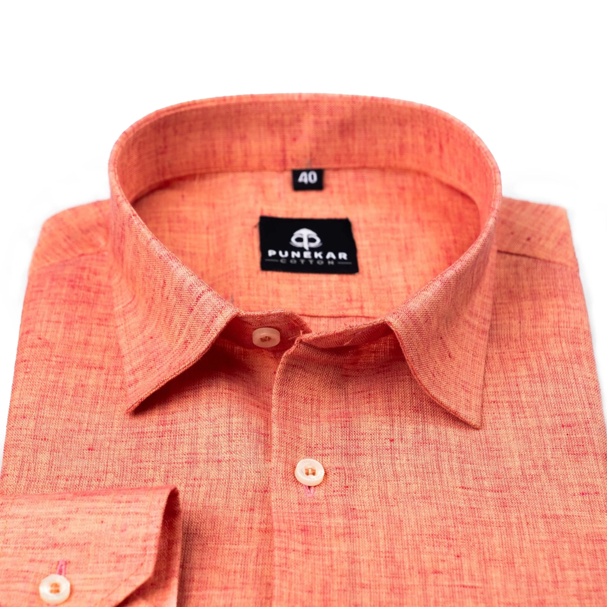 Peach Orange Color Poly Cotton Shirt For Men