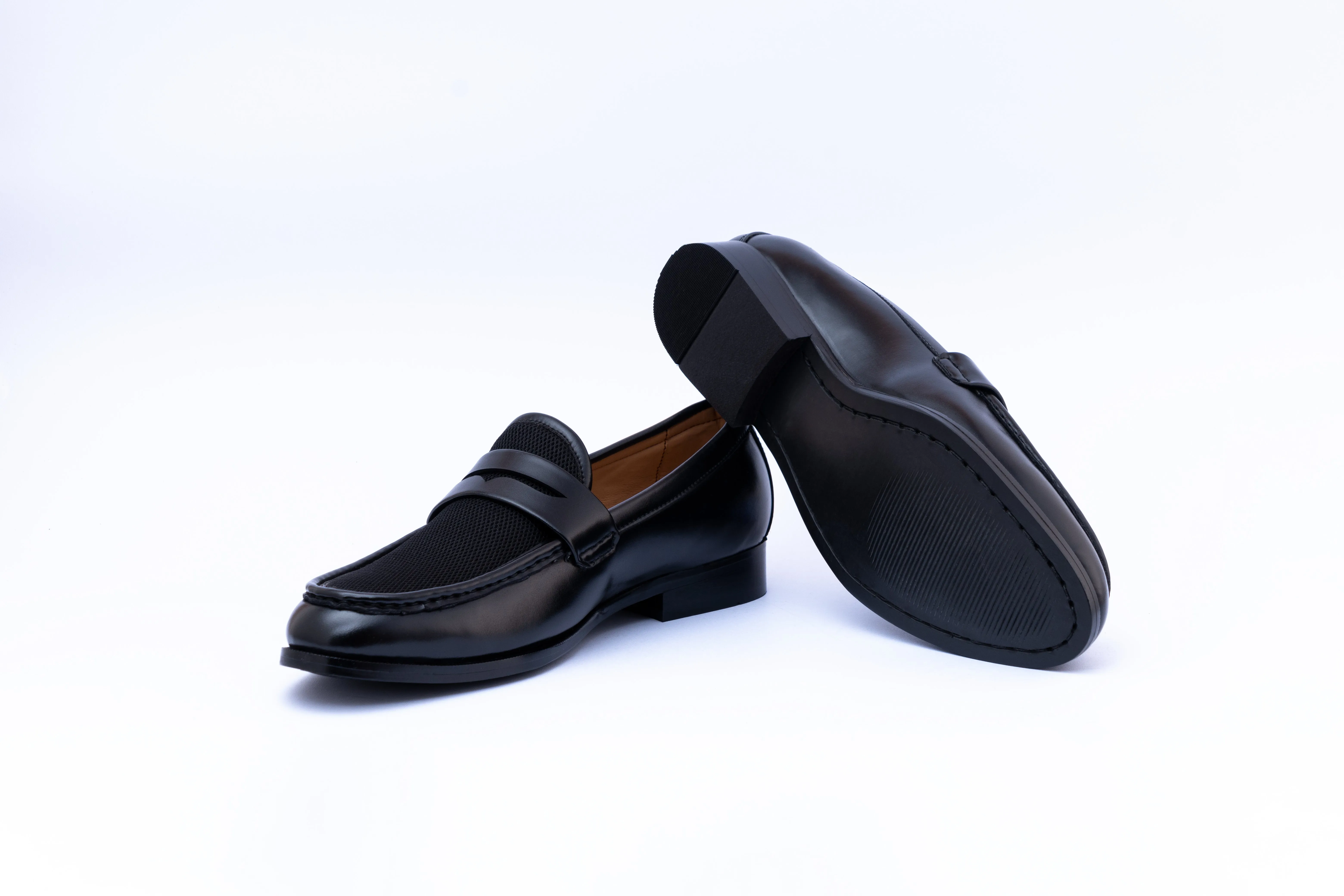 PENNY LOAFERS WITH MESH DETAIL-BLACK