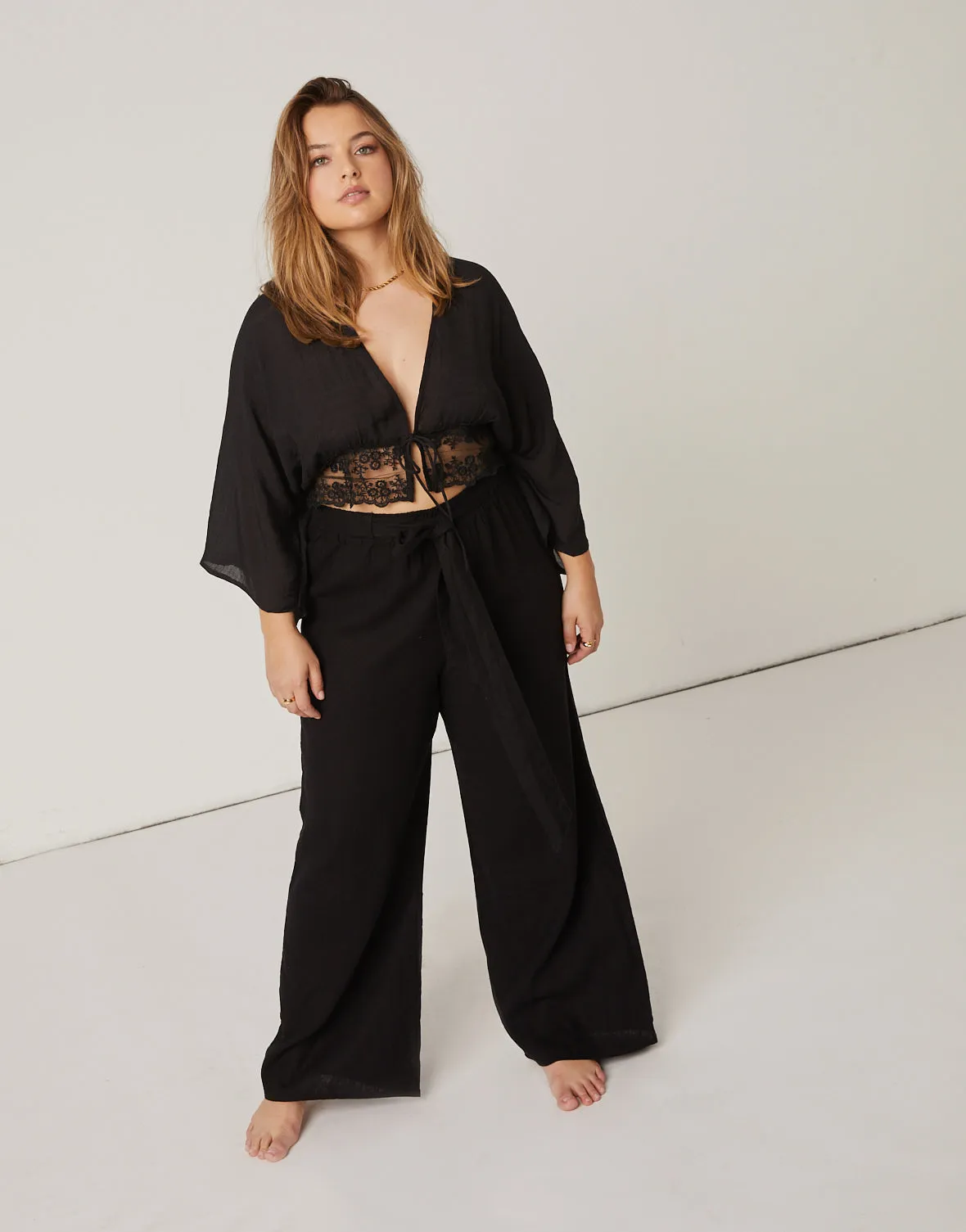 Plus Size Belted Linen Pants