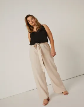 Plus Size Belted Linen Pants