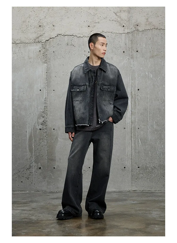 Pre and Post-Wash Pleated Flared Denim Pants