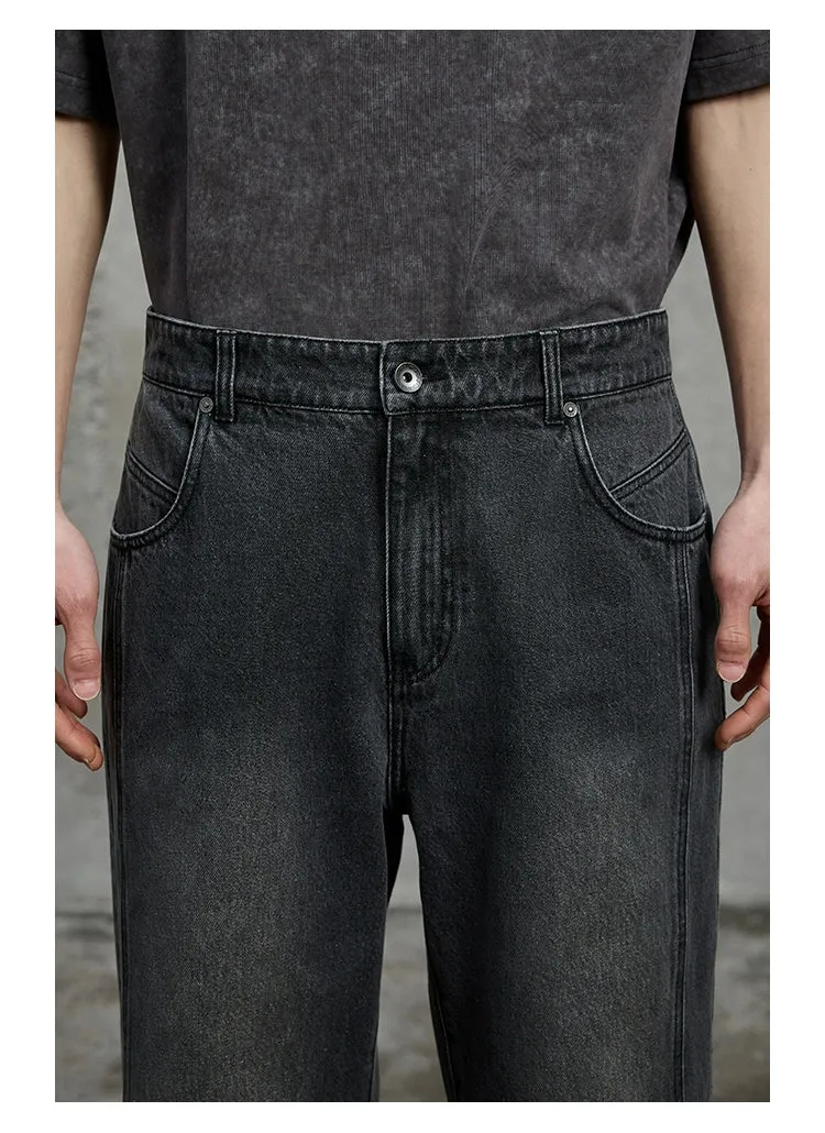 Pre and Post-Wash Pleated Flared Denim Pants