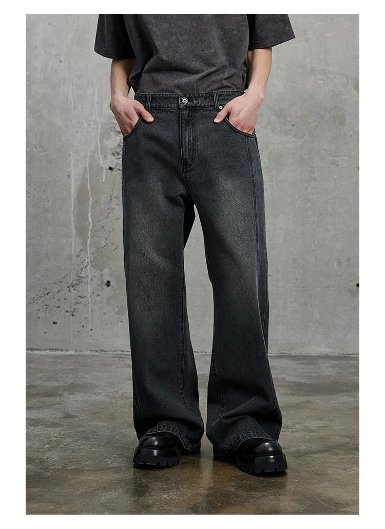 Pre and Post-Wash Pleated Flared Denim Pants