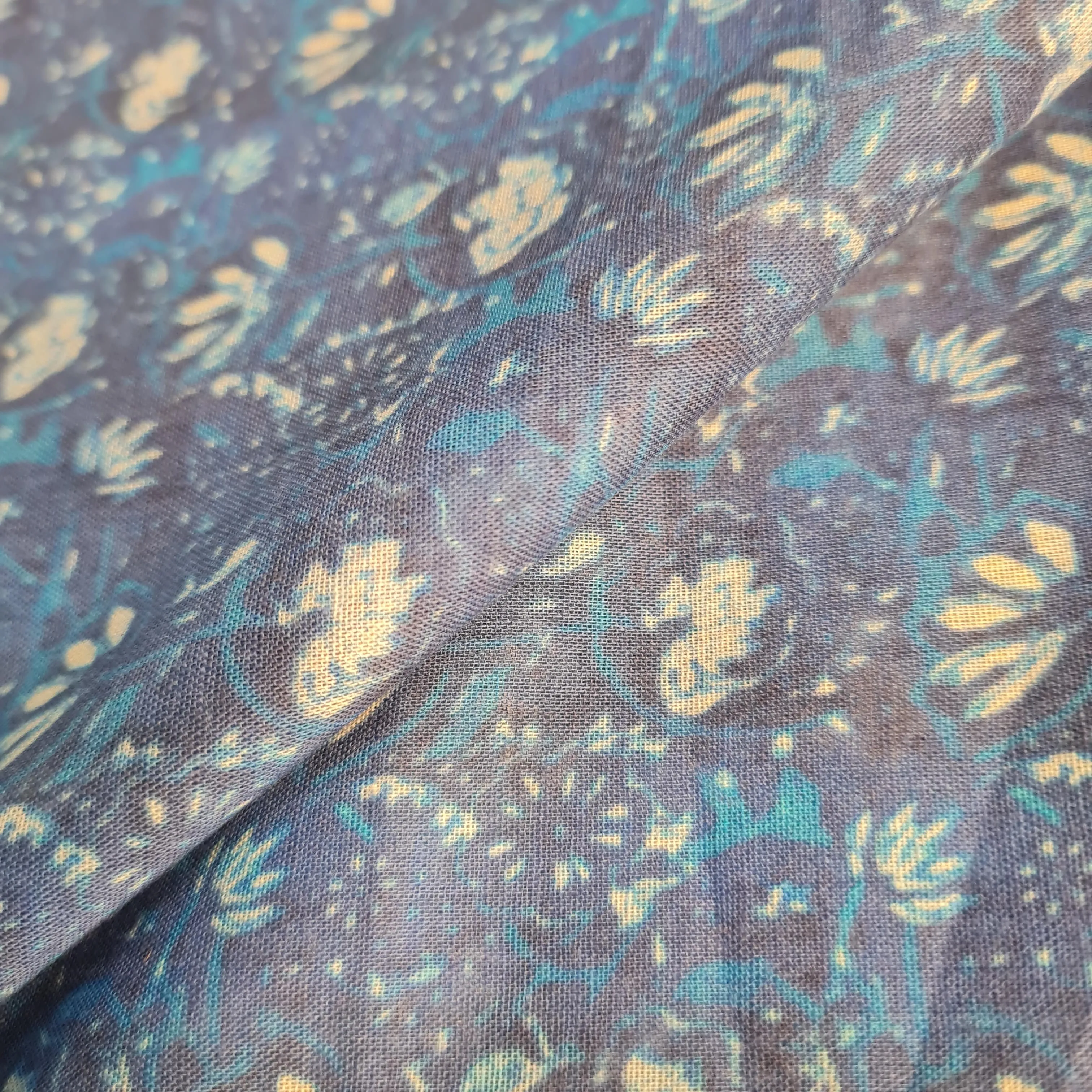 Premium Indigo Floral Print Mulmul Fabric