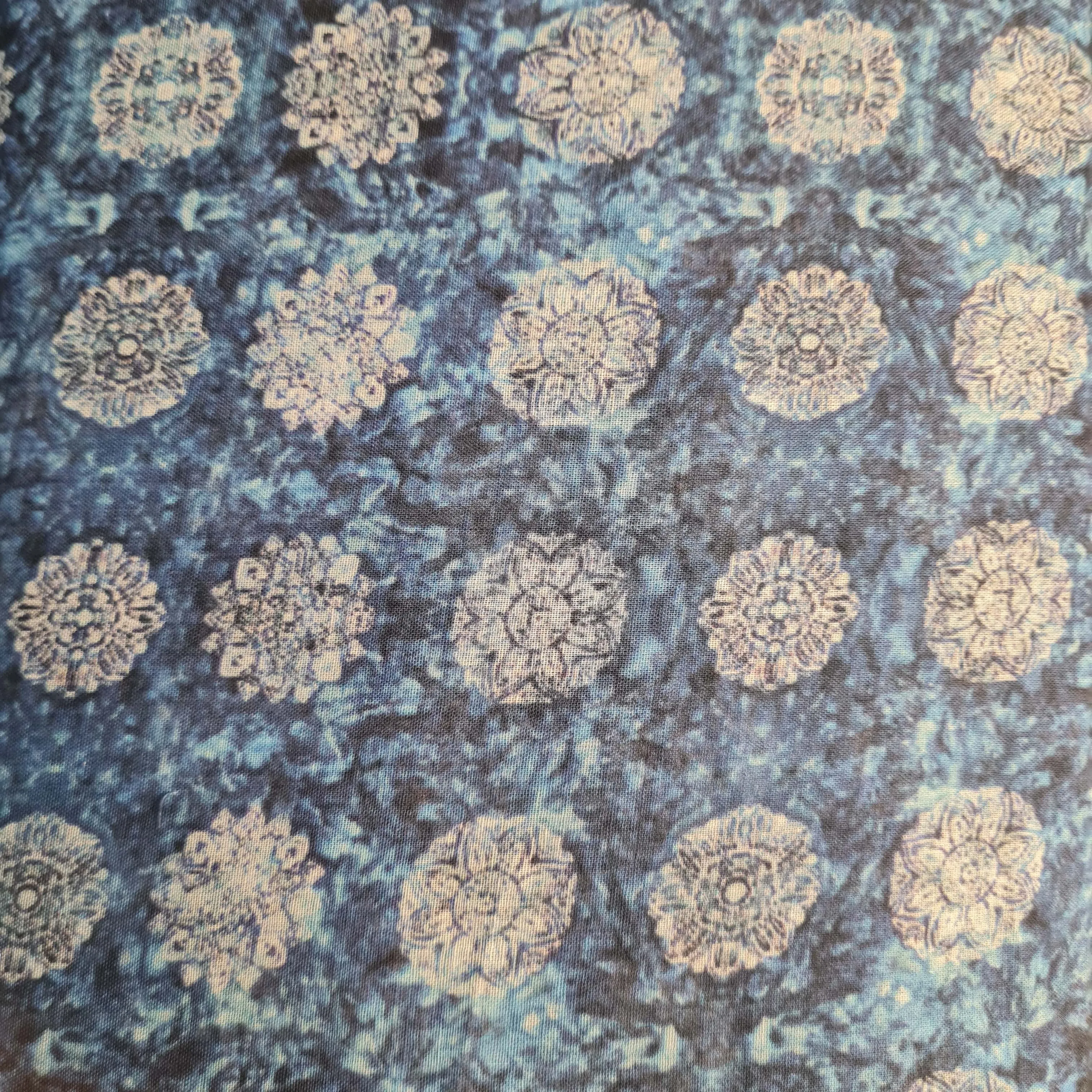 Premium Sky Blue Indigo Floral Print Mulmul Fabric