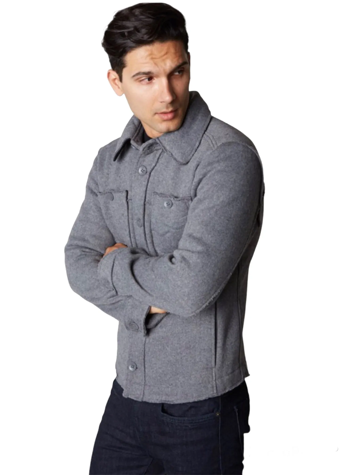 Premium Wool Blended Raw Edge Jacket- Grey