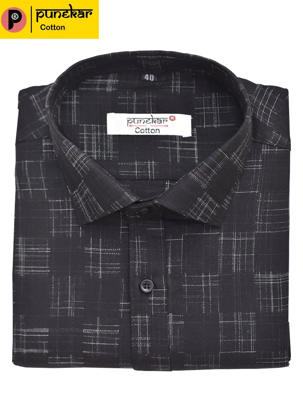 Punekar Cotton Black Color Cotton Handmade Formal Shirt for Men's.