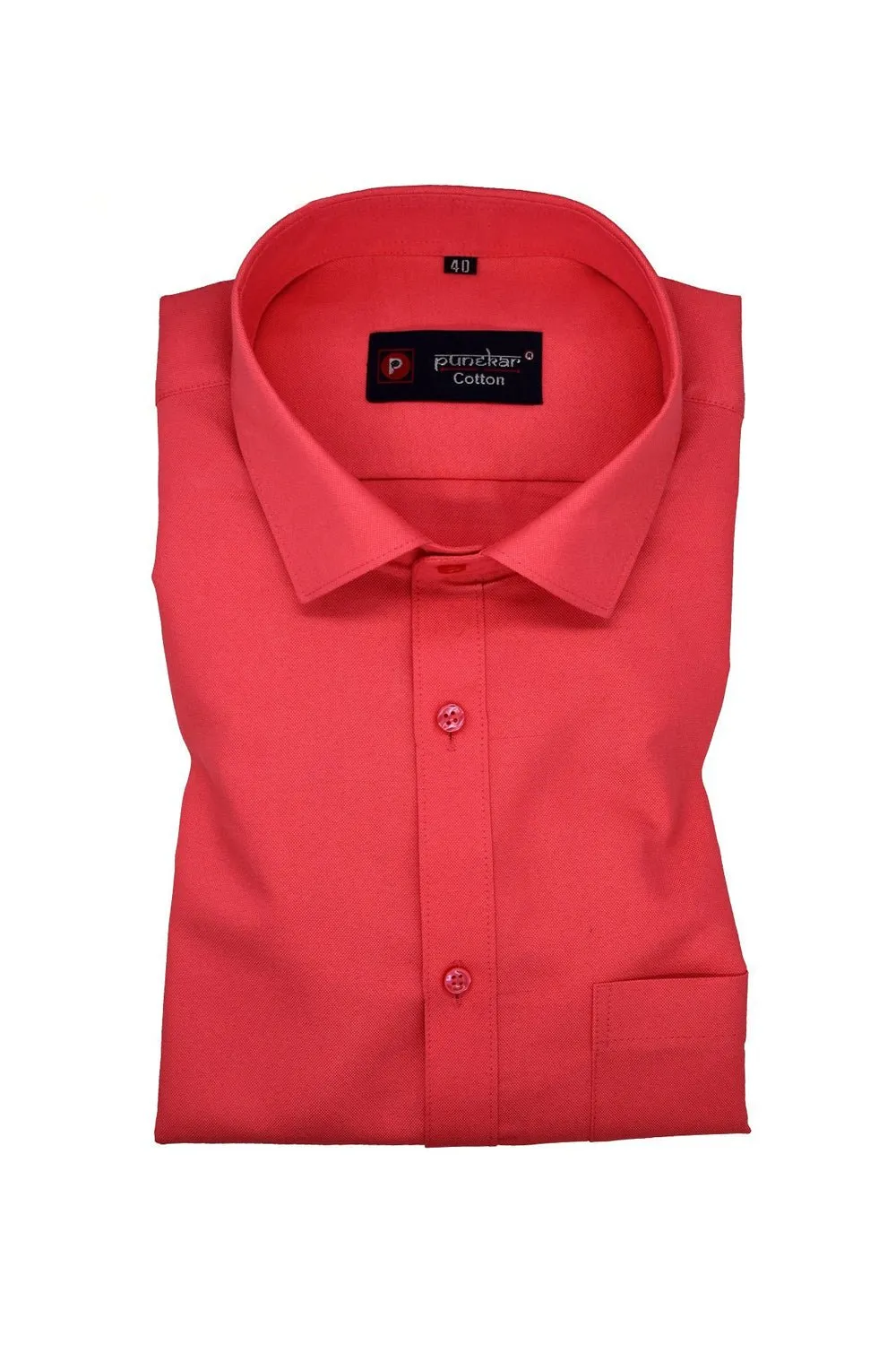 Punekar Cotton Bright Red Rich Cotton Formal Shirt For Men's