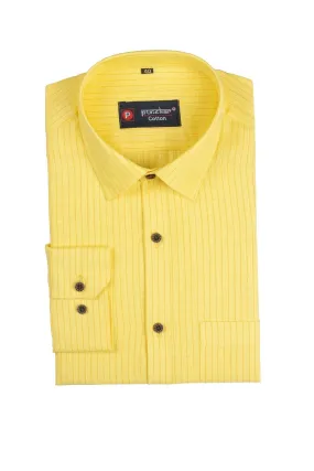 Punekar Cotton Dark Yellow Color Lining Criss Cross Woven Cotton Shirt for Men's.