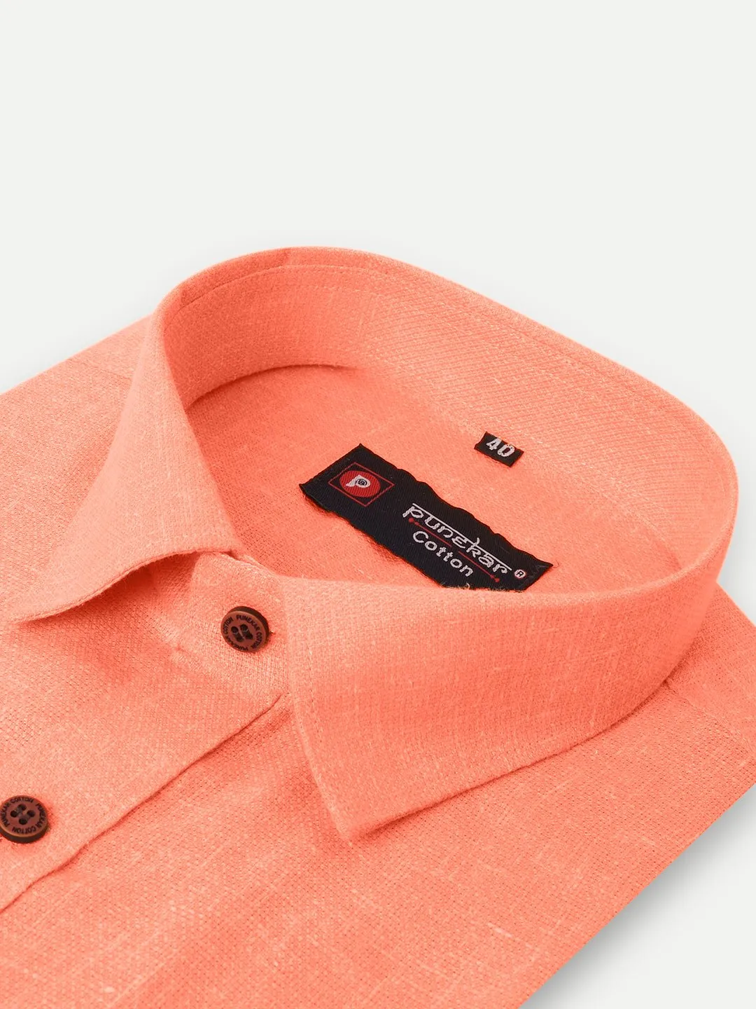 Punekar Cotton Light Orange Color Cotton Linen Formal Shirt for Men's.