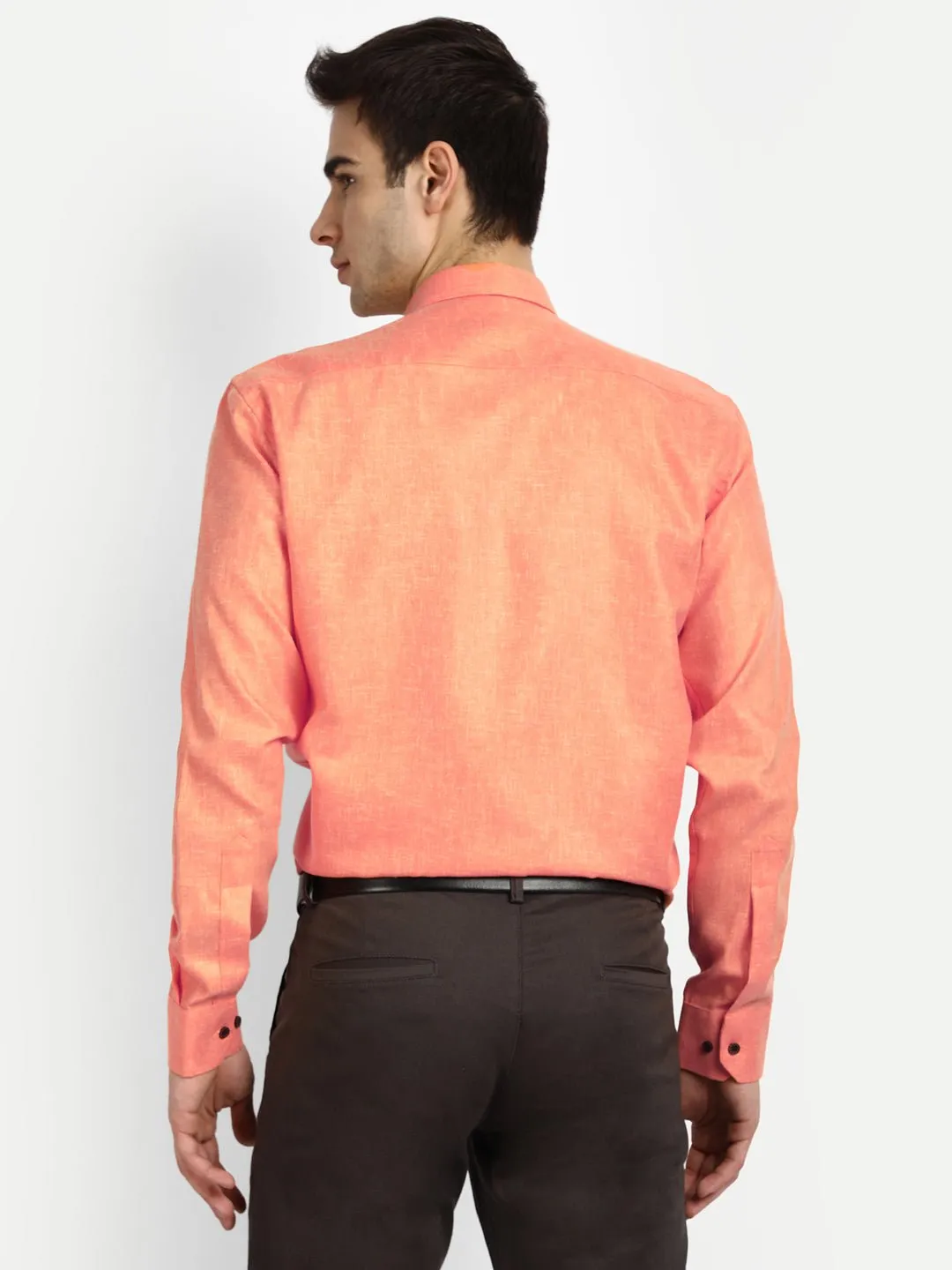 Punekar Cotton Light Orange Color Cotton Linen Formal Shirt for Men's.