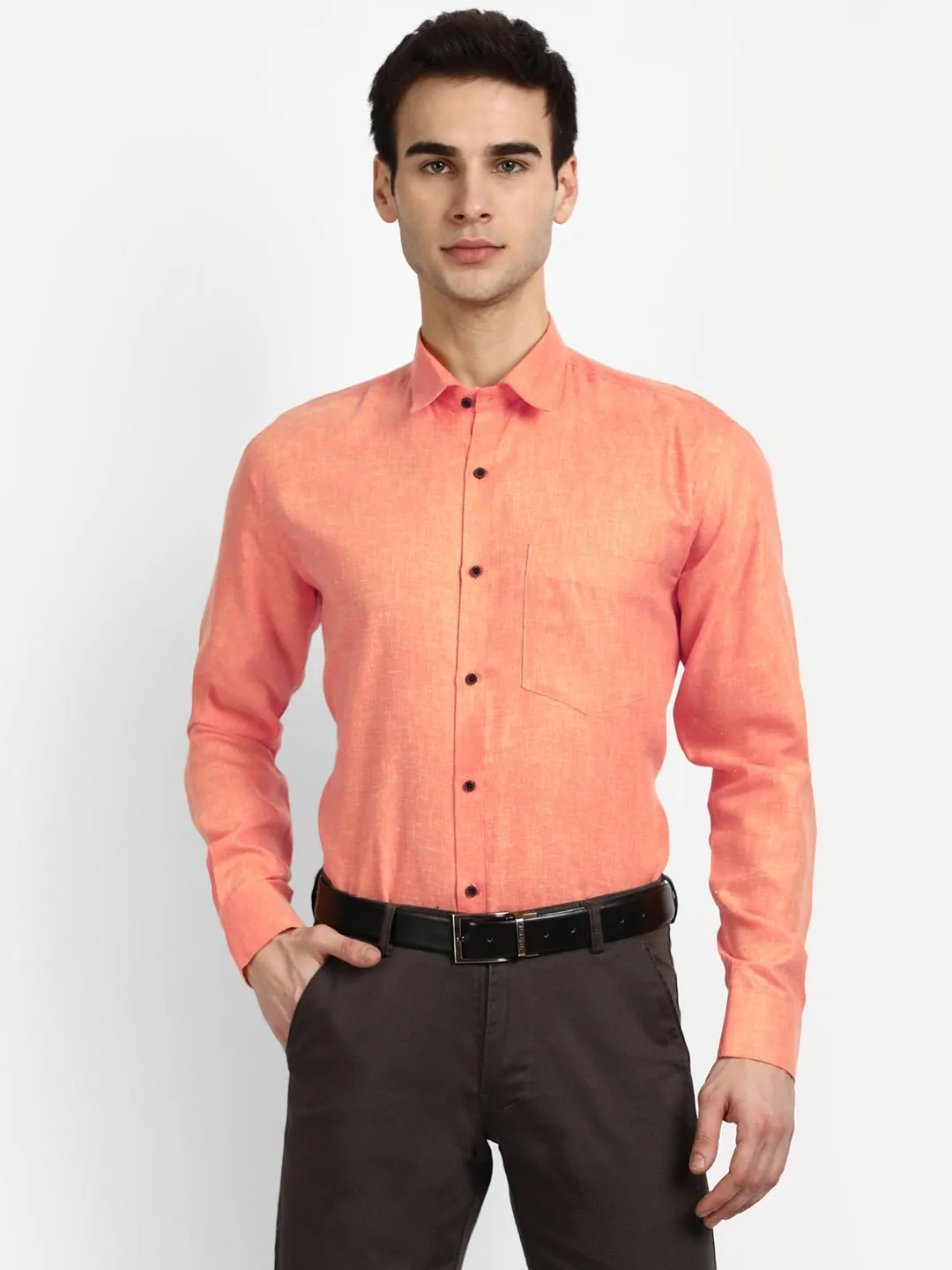 Punekar Cotton Light Orange Color Cotton Linen Formal Shirt for Men's.