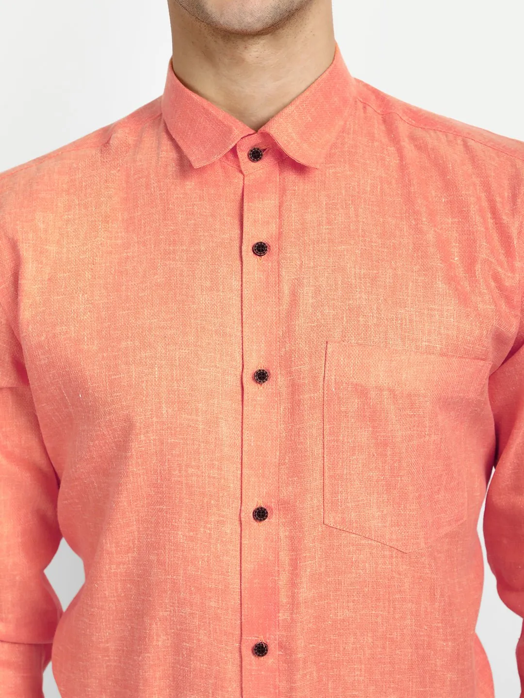 Punekar Cotton Light Orange Color Cotton Linen Formal Shirt for Men's.