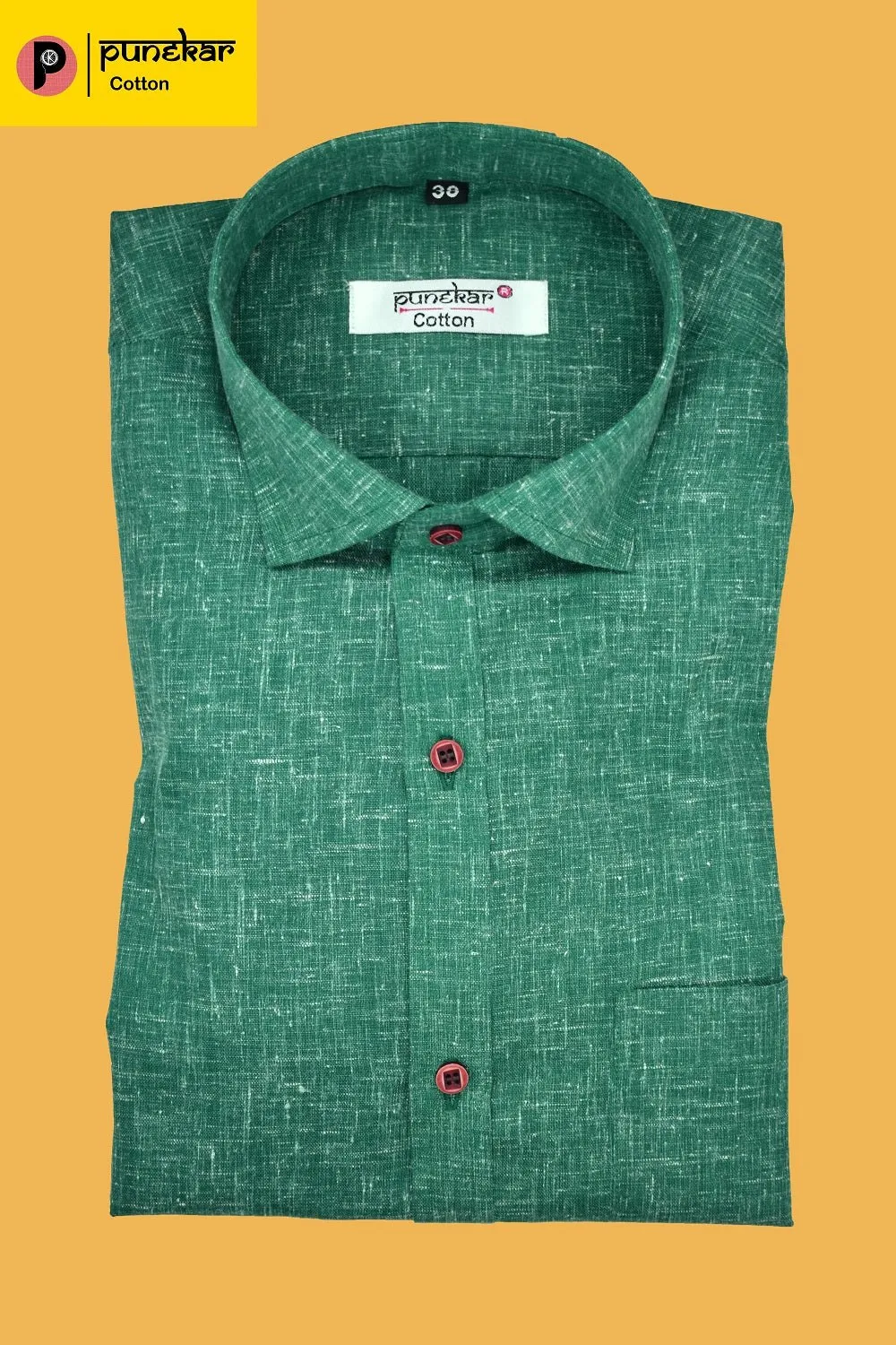 Punekar Cotton Men's Formal Handmade Green Color Shirt for Men's.