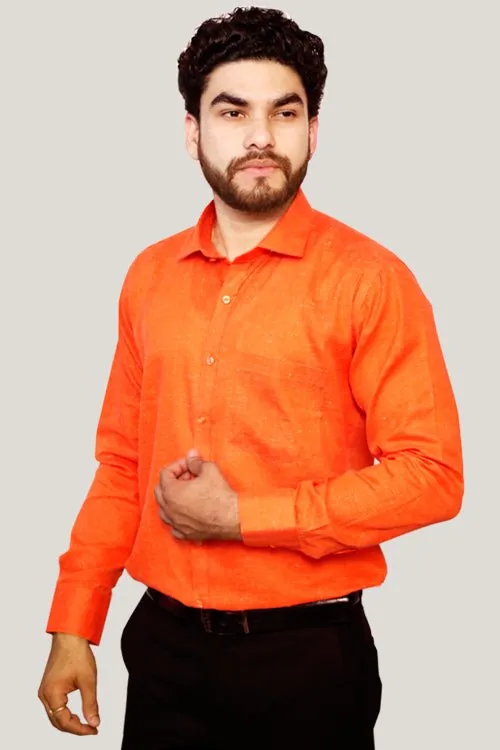 Punekar Cotton Men's Formal Handmade Orange Color Shirt for Men's.