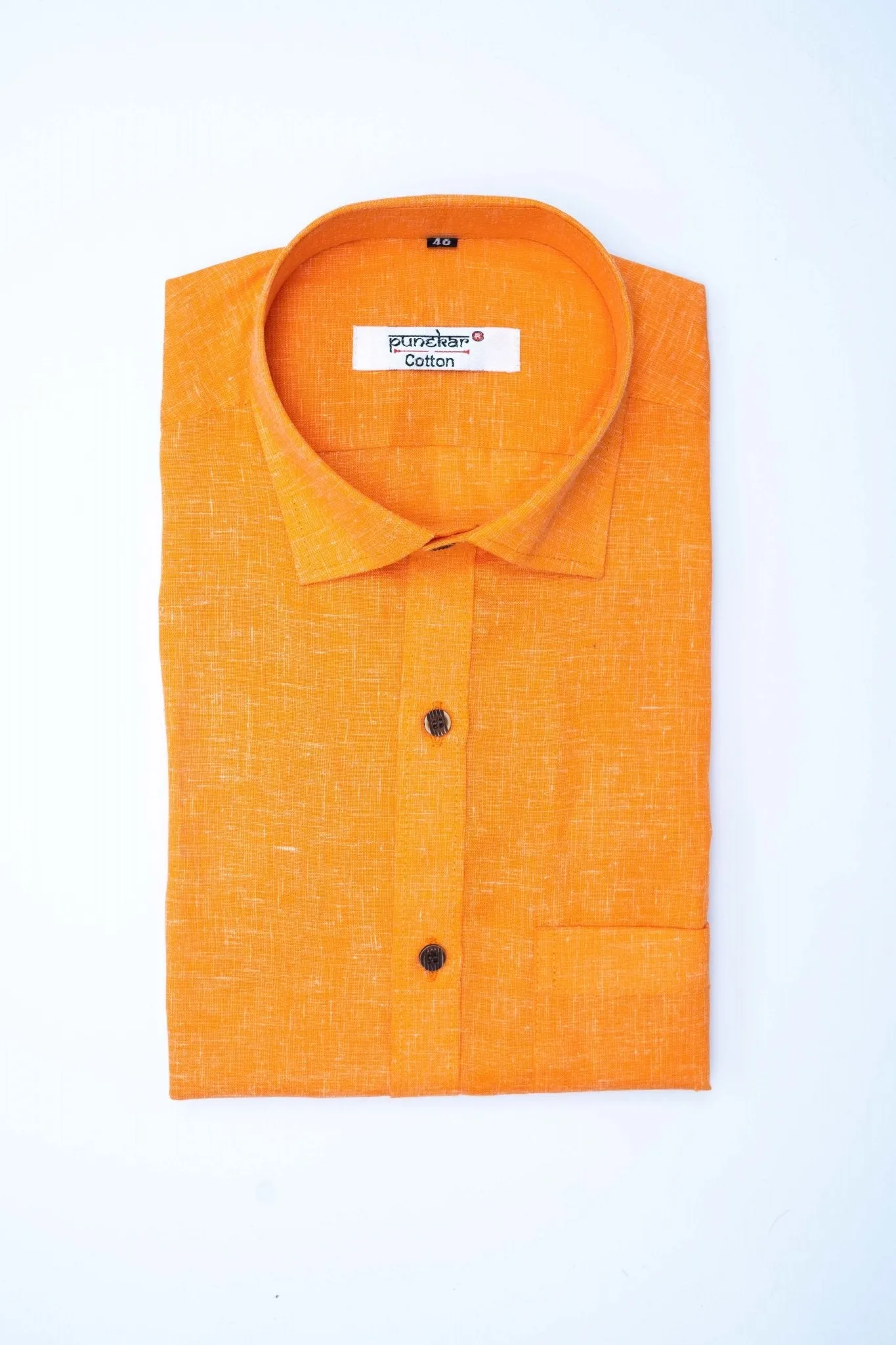 Punekar Cotton Men's Formal Handmade Orange Color Shirt for Men's.