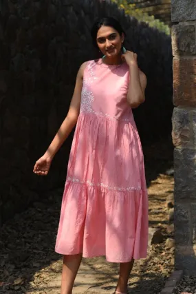 Rangsutra Nargis Pink Kashmiri Crewel Hand Embroidered Long Cotton Dress