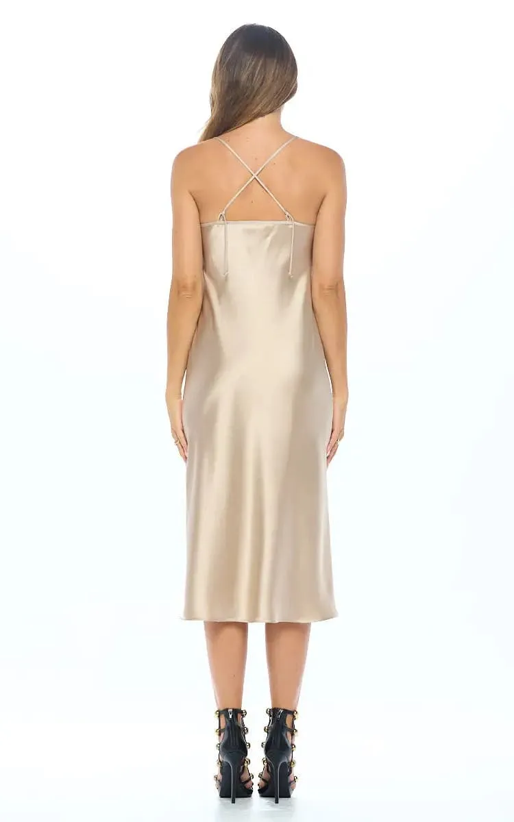 Renee C - Champagne Satin Slip Two Way Dress