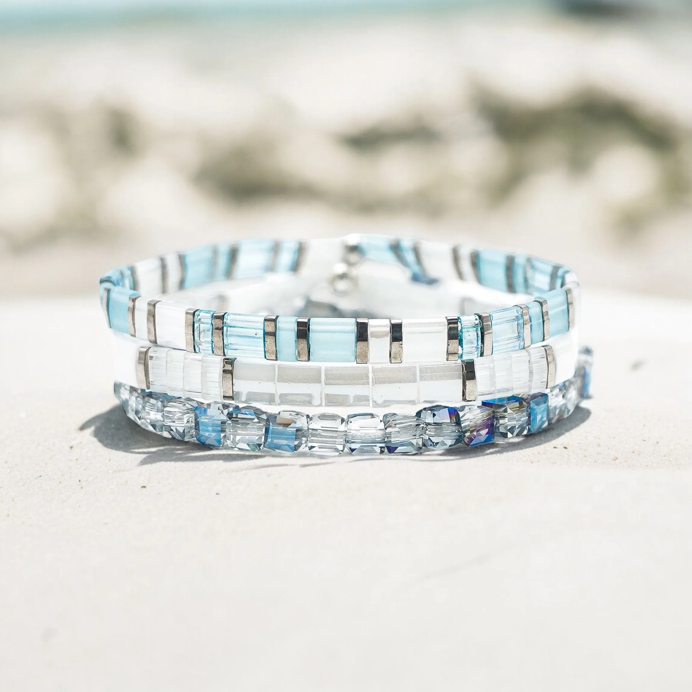 River of Ice - Tila Bead Bracelet Stack