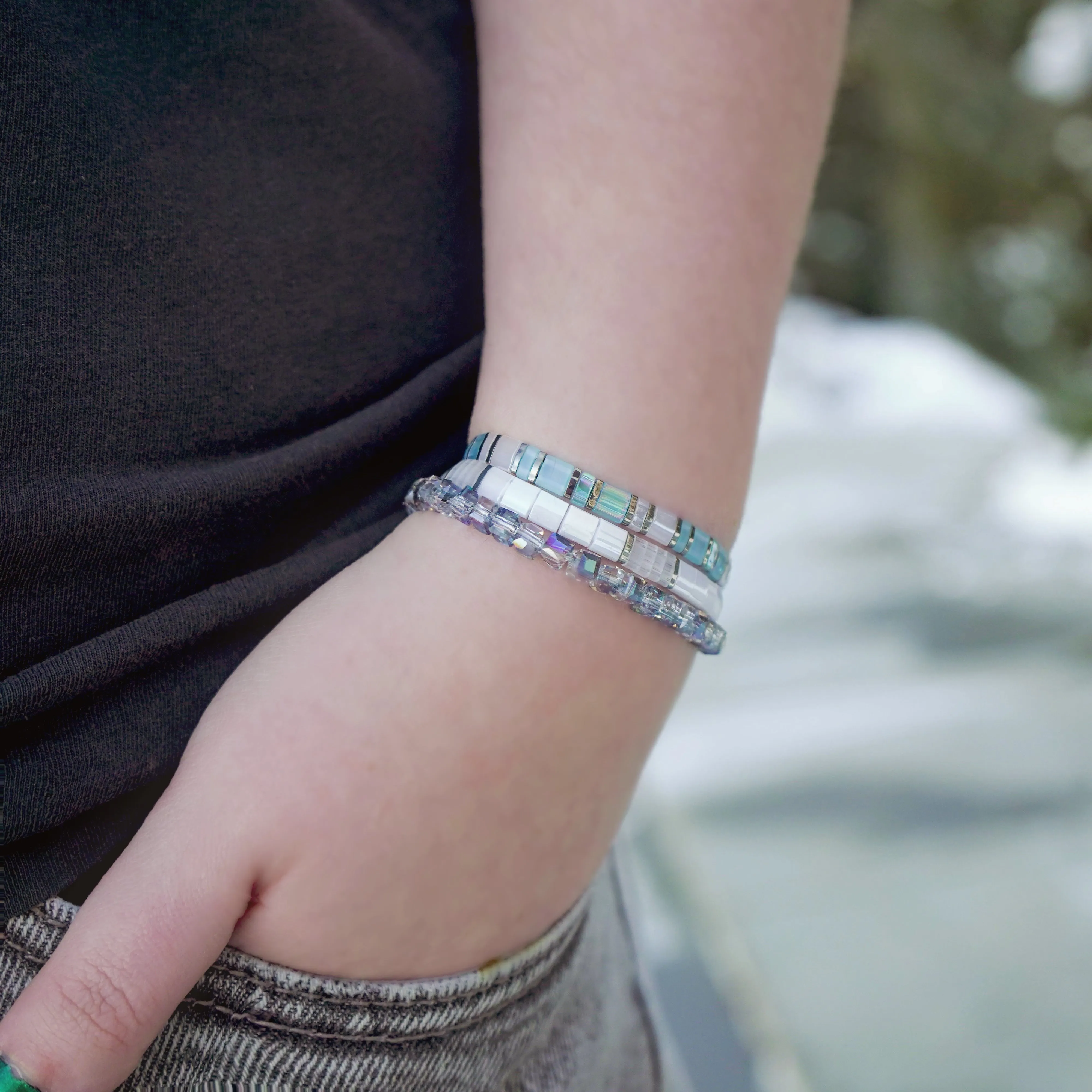 River of Ice - Tila Bead Bracelet Stack