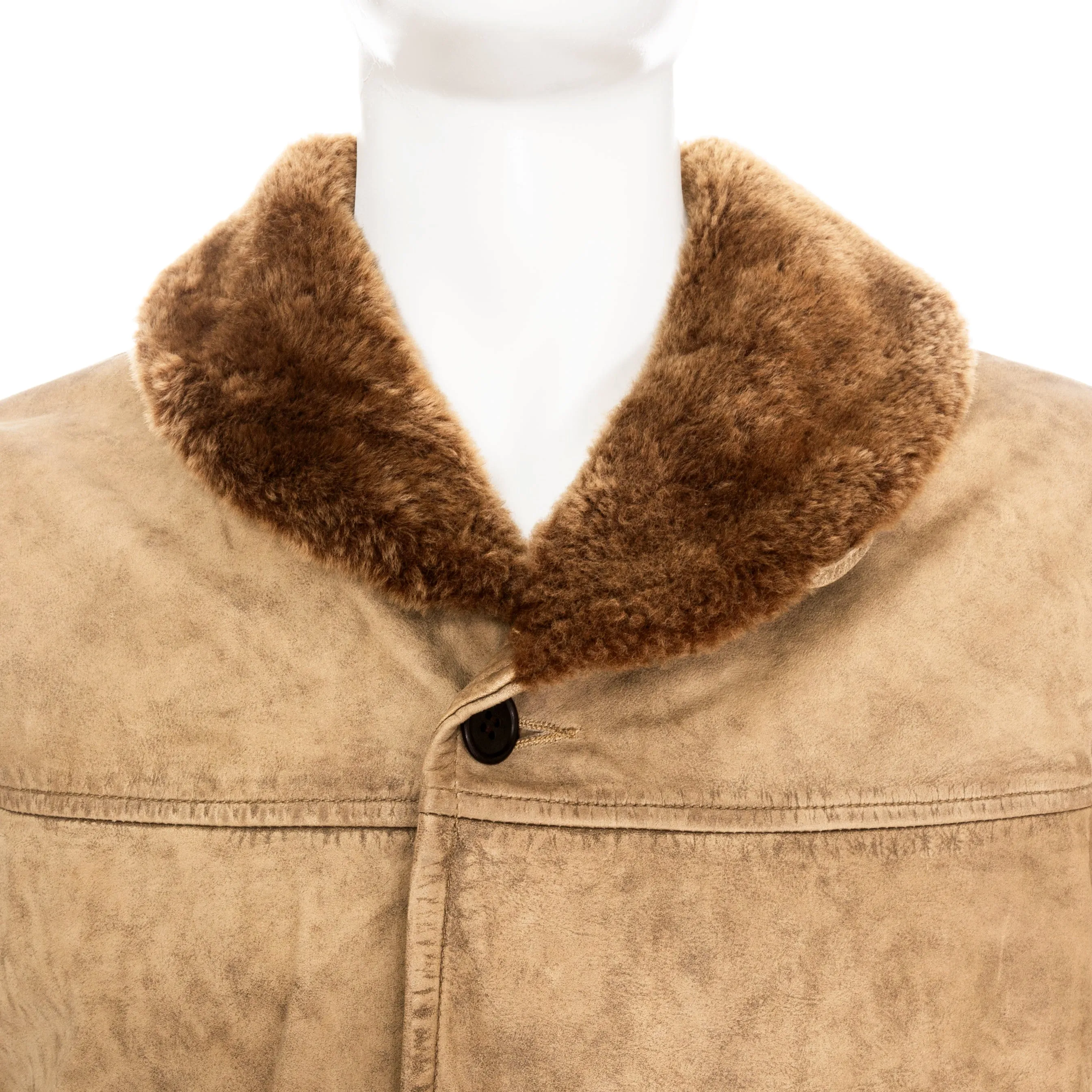 RRL Brown Leather Shearling-Collar Jacket