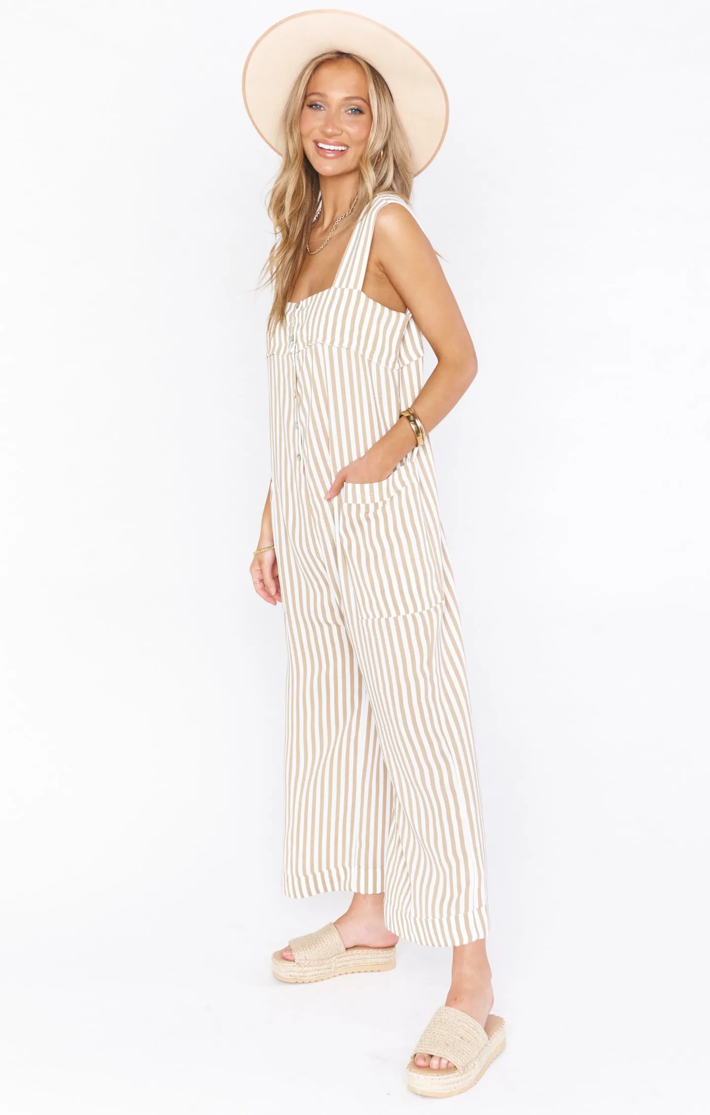 Run Around Jumpsuit ~ Beige Everyday Stripe